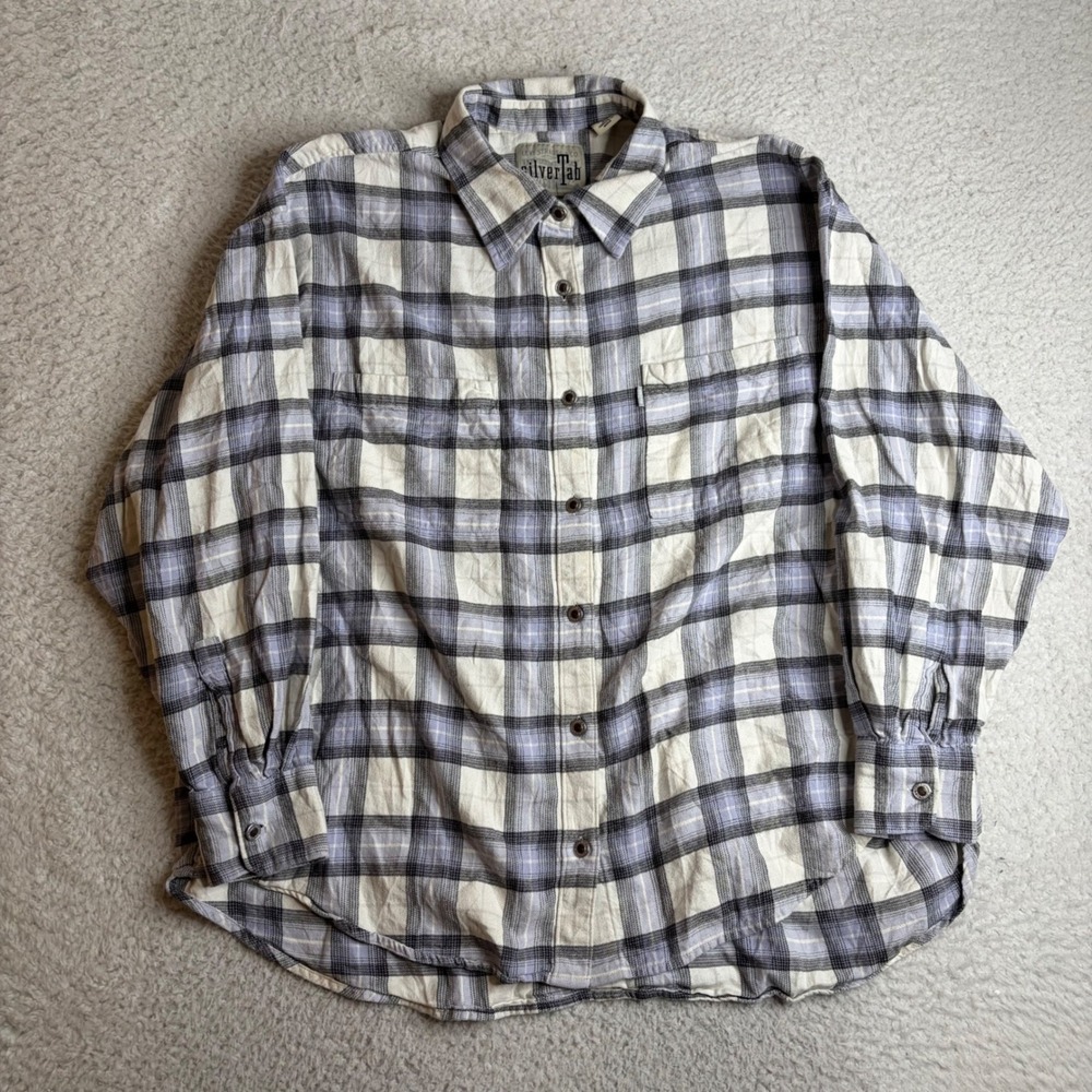 Levis SilverTab Mens 2XL Plaid Button Down Shirt Purple White Grey Long Sleeve